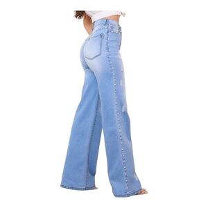 Women's Light Blue Jeans With Pearls Vintage